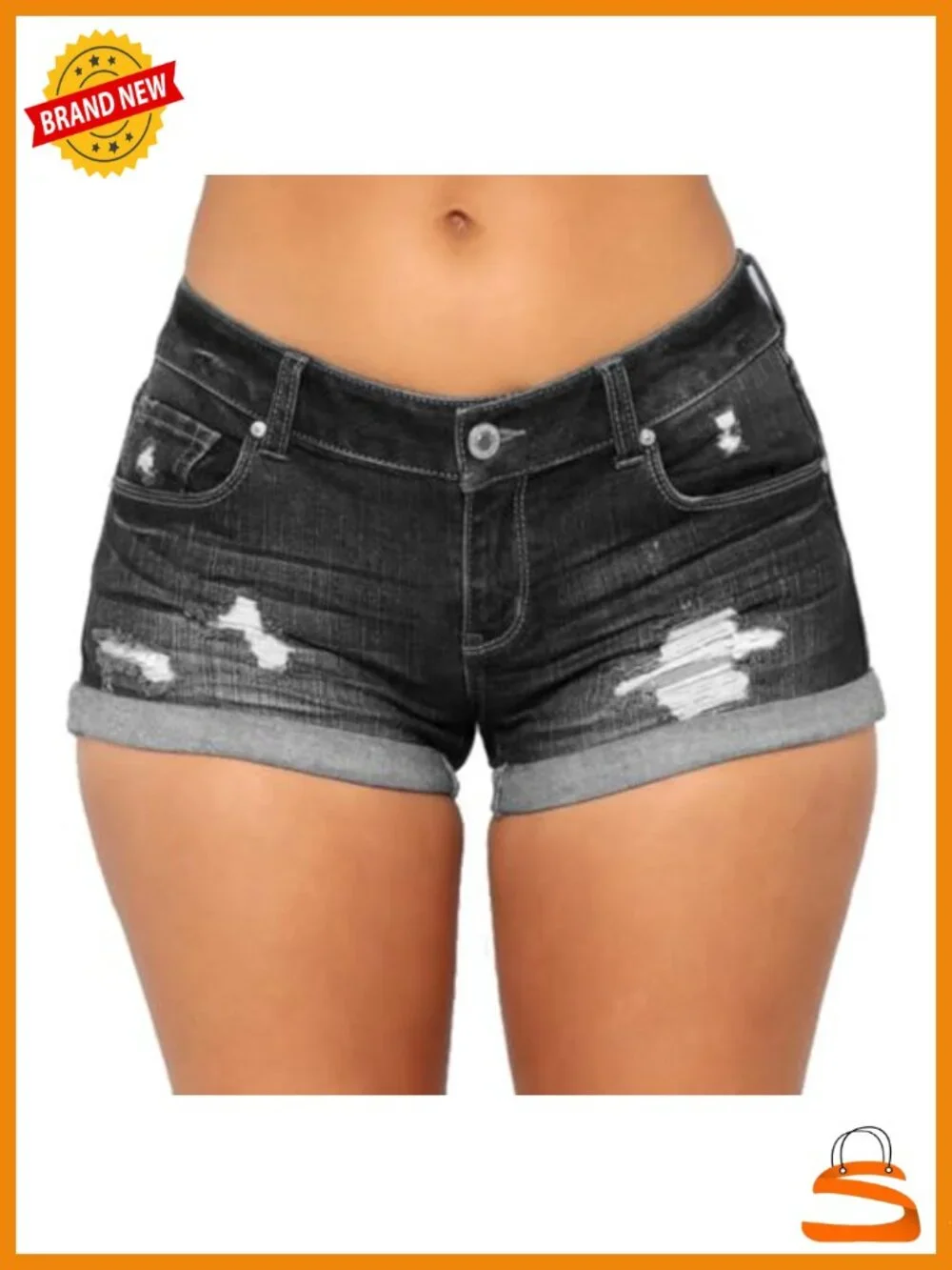 Women's Stretchy Denim Mid Rise Jean Shorts with 5 Pockets